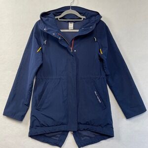 Helly Hansen Womens Navy Blue Hooded Fishtail Jacket Size S Lightweight